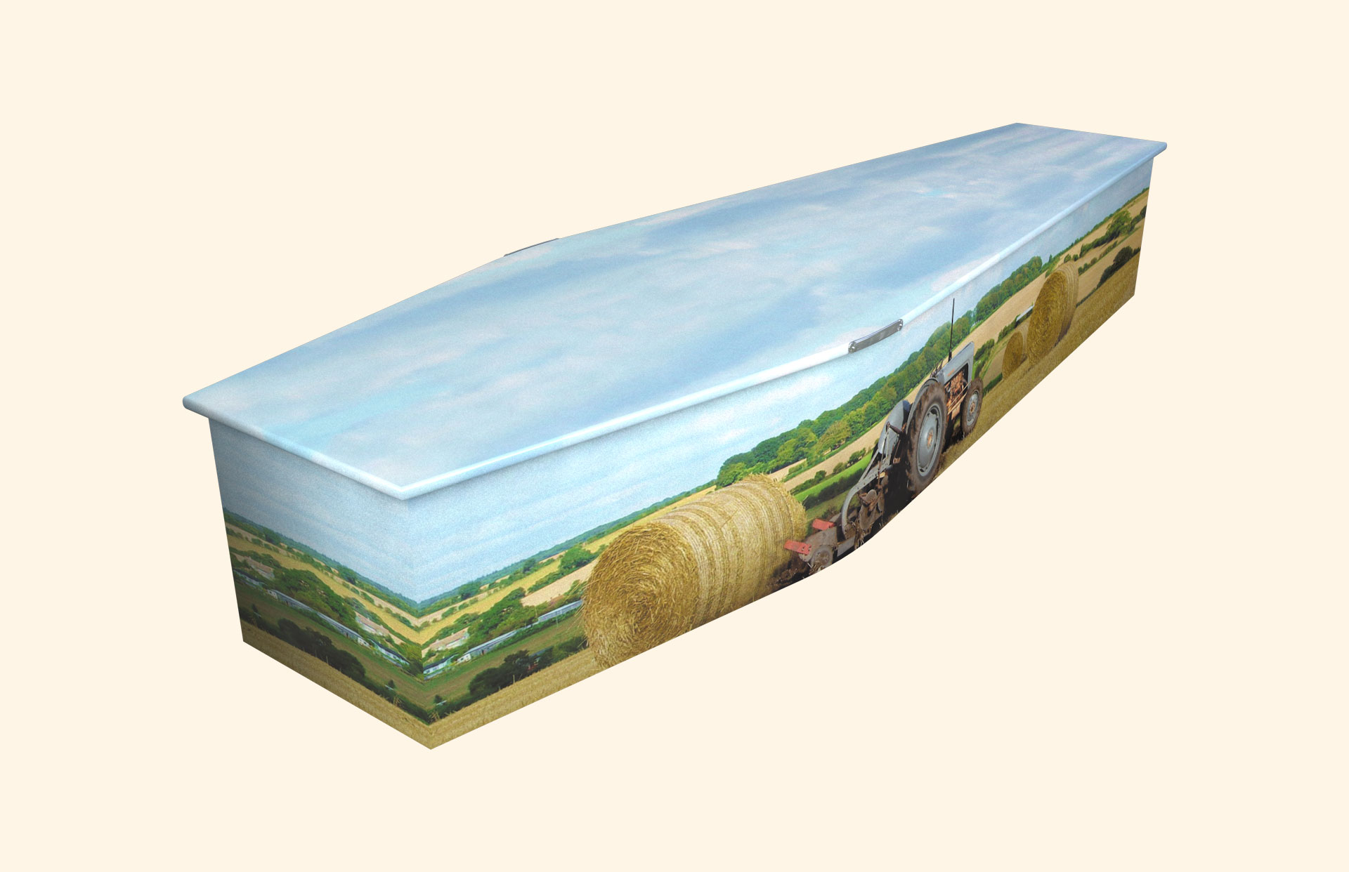 Hayfield design on a traditional coffin